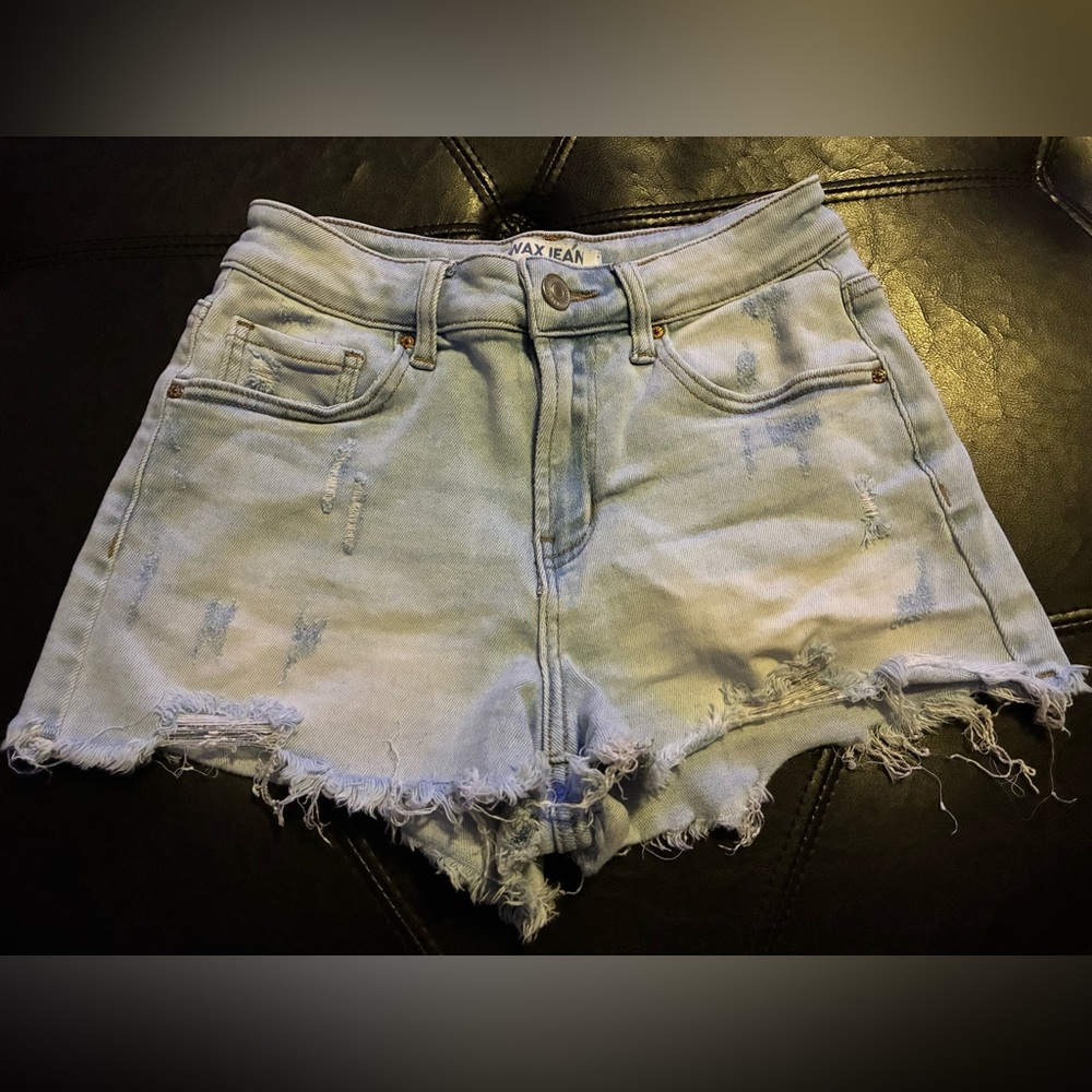 Wax Jean Light Blue Distressed Jean Shorts